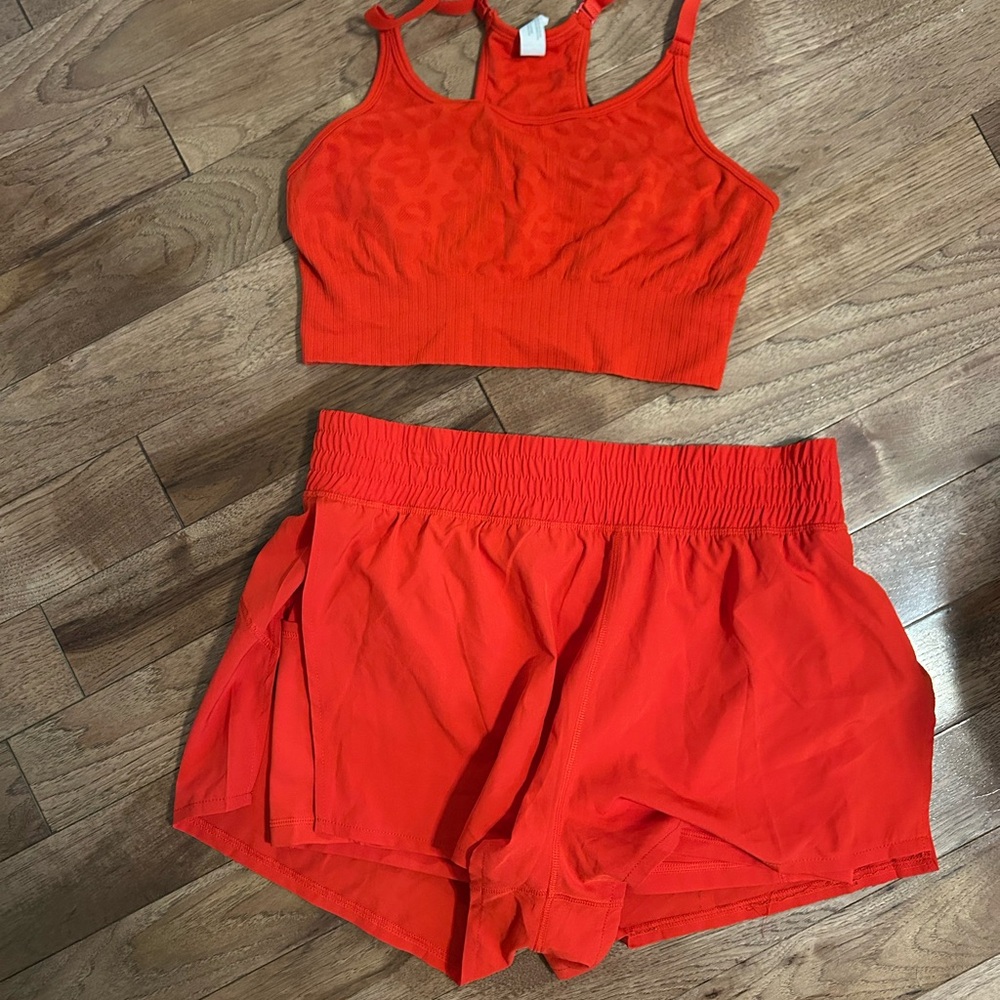 90 Degree By Reflex Bright Red Seamless Sports Bra & Shorts Set